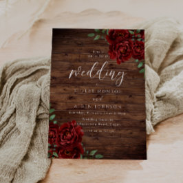 Romantische Rote Rose Rustikale Hochzeit Einladung
