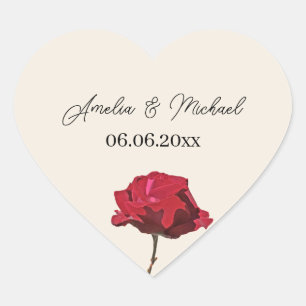 Romantische Rote Rose Save the Date Herz-Aufkleber