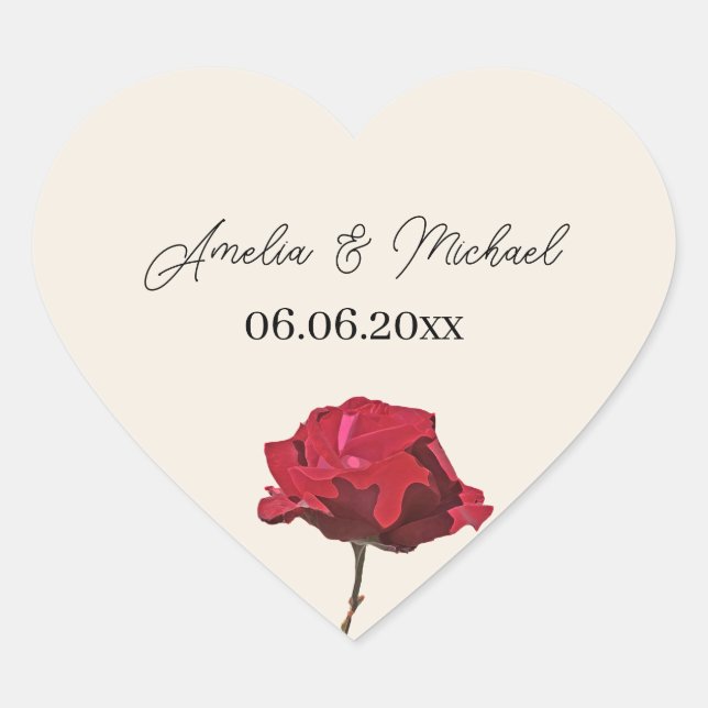Romantische Rote Rose Save the Date Herz-Aufkleber (Vorderseite)