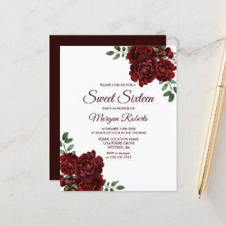 Romantische Rote Rose Sweet 16 Budget Einladung