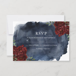 Romantische Rote Rose- und Wasserfarbenhochzeit RSVP Karte