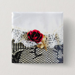 Romantische rote Rose und Weiß Button