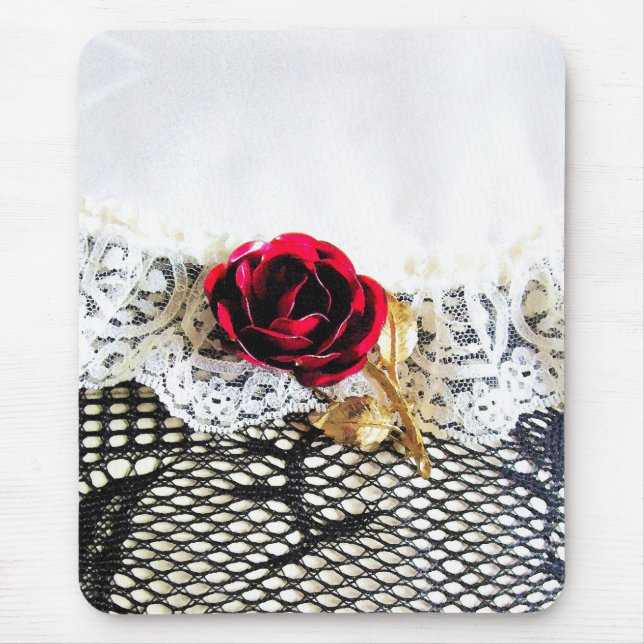 Romantische rote Rose und Weiß Mousepad (Vorne)