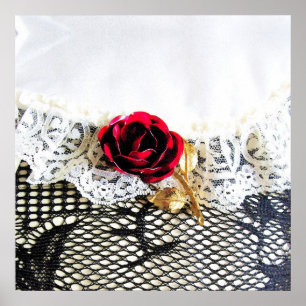 Romantische rote Rose und Weiß Poster