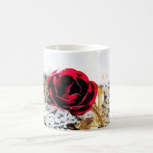 Romantische rote Rose und Weiß Tasse