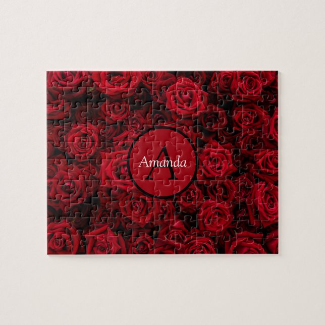 Romantische rote Rose Valentine personalisierte Mo Puzzle (Horizontal)
