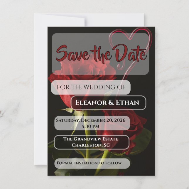 Romantische rote Rosen abstraktes Herz Liebe Hochz Save The Date (Vorderseite)