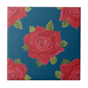 Romantische Rote Rosen auf der Blue Custom Keramik Fliese