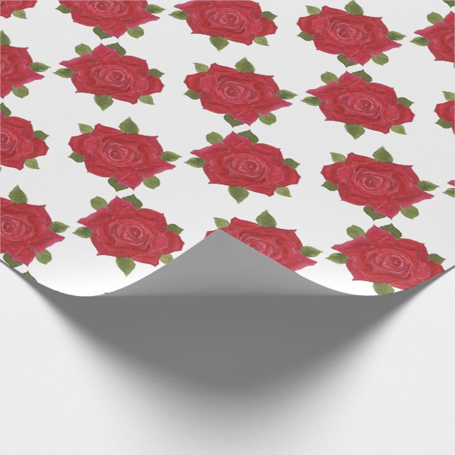 Romantische Rote Rosen auf weißem Geschenkpapier (Ecke)
