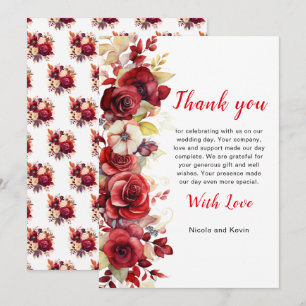 Romantische Rote Rosen Blumenhochzeit Dankeskarte