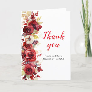 Romantische Rote Rosen Blumenhochzeit Dankeskarte