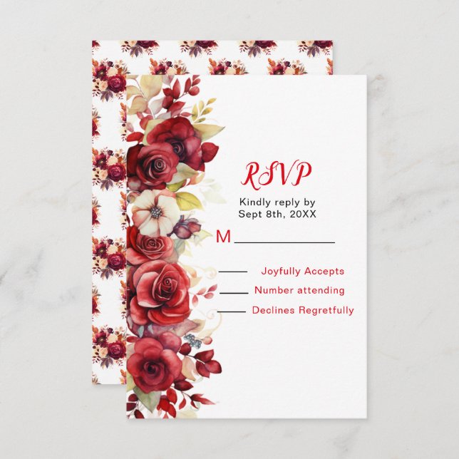 Romantische Rote Rosen Blumenhochzeit RSVP Karte (Vorne/Hinten)