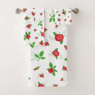 Romantische Rote Rosen Blumenmuster Retro Bath Tow Badhandtuch Set