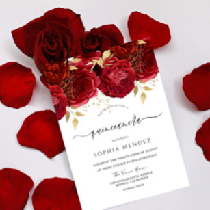 Romantische Rote Rosen Elegantes Quinceanera Party Einladung