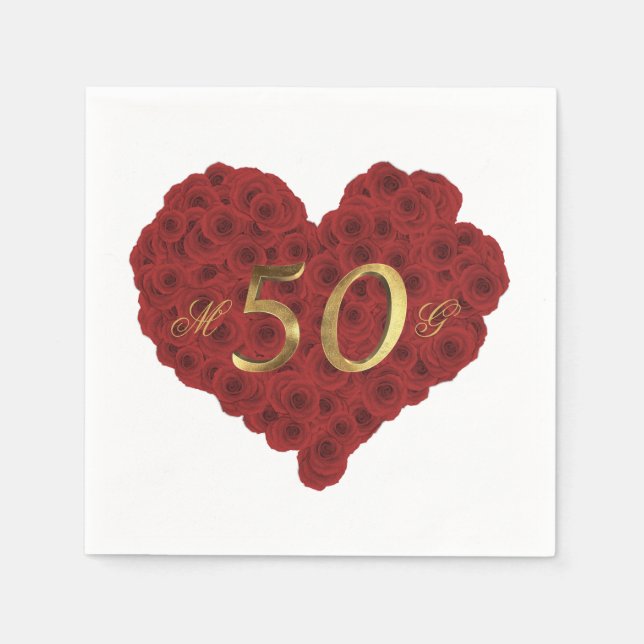 Romantische Rote Rosen Herz 50. Hochzeitstag Serviette (Vorderseite)