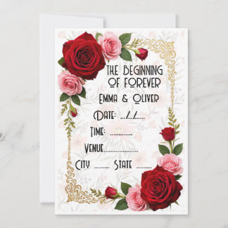 Romantische rote Rosen-Hochzeitseinladung Einladung