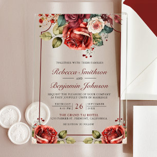 Romantische rote Rosen Hochzeitsfloristik Acryleinladungen