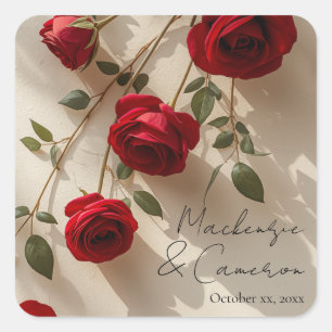 Romantische rote Rosen mit individuellem Namen Quadratischer Aufkleber