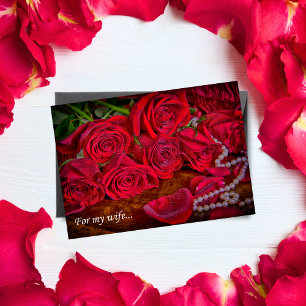 Romantische rote Rosen mit Perlen an meine Frau Ka Karte