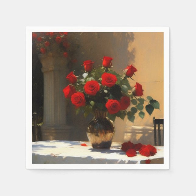 Romantische Rote Rosen Serviette (Vorderseite)