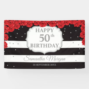 Romantische rote Rosen, silberfarbener Glitzer Banner