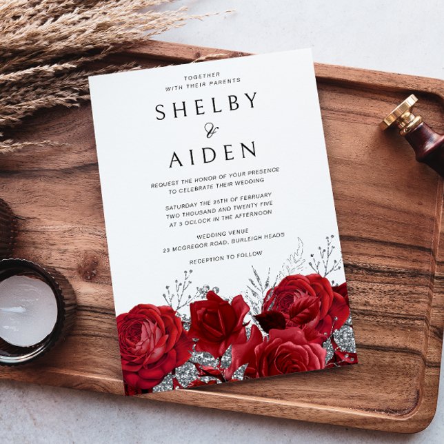 Romantische Rote Rosen & Silberhochzeit Einladung (Von Creator hochgeladen)