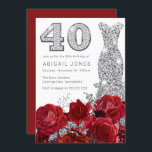 Romantische Rote Rosen Silberkleid 40. Geburtstag Einladung<br><div class="desc">Romantische Rote Rosen Silver Dress 40. Geburtstagseinladung Siehe Matching Kollektion in Niche und Nest Store</div>