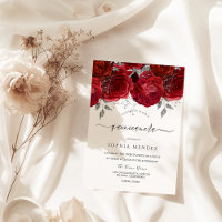 Romantische Rote Rosen Silver Leaf Quinceanera Par