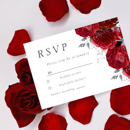 Romantische Rote Rosen Silver Leaf Wedding RSVP Karte