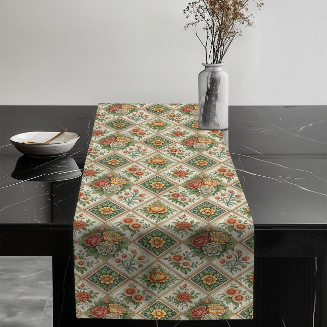 Romantische Rote Rosen Tischtennisläufer Vintage T Großer Tischläufer (Romantic Red Roses Table Runner Vintage Tile Charm)