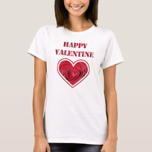 Romantische Rote Rosen Typografie Happy Valentine T-Shirt