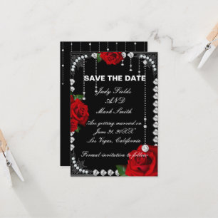 Romantische Rote Rosen und Diamanten Save the Date