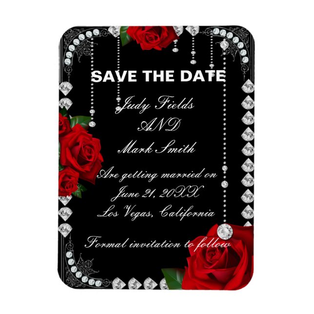 Romantische Rote Rosen und Diamanten Save the Date Magnet (Vertikal)