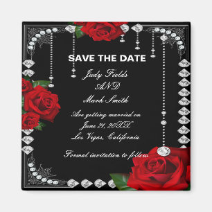 Romantische Rote Rosen und Diamanten Save the Date Magnet