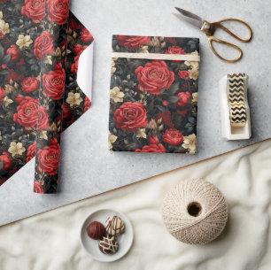 Romantische Rote Rosen und Vanilla Weiße Blume Geschenkpapier