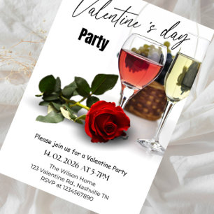 Romantische rote Rosen und Wein-Nachtparty Einladung