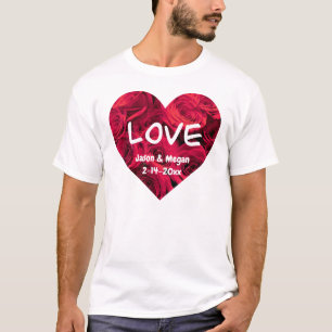 Romantische rote Rosen Valentinherz Monogramm T-Shirt