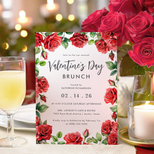 Romantische Rote Rosen Valentinstag Brunch Einladung