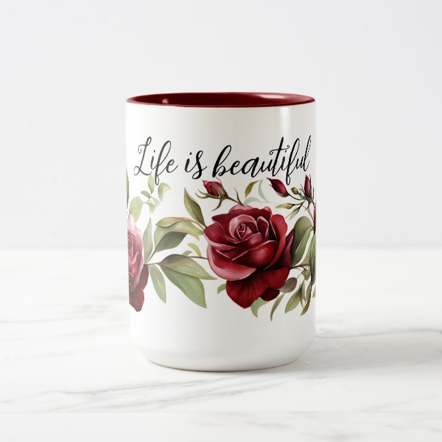Romantische Rote Rosen Zweifarbige Tasse (Mittel)