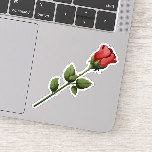 Romantische rote Rosenknospe mit langem Stiel und Aufkleber