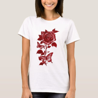 Romantische rote Tintenschrose und Schmetterlinge T-Shirt