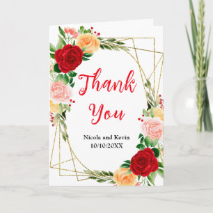 Romantische rote und orange Rosen Hochzeit Dankeskarte