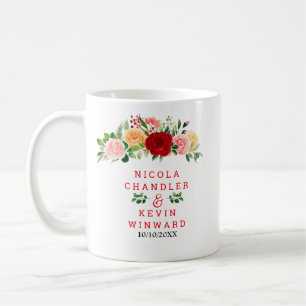 Romantische rote und orange Rosen Hochzeit Kaffeetasse