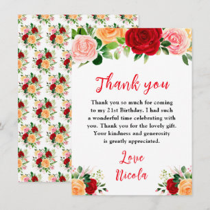 Romantische rote und orange Rosen zum Geburtstag Dankeskarte