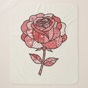 Romantische rote und rosa Patchwork-Rosen-Illustra Sherpadecke