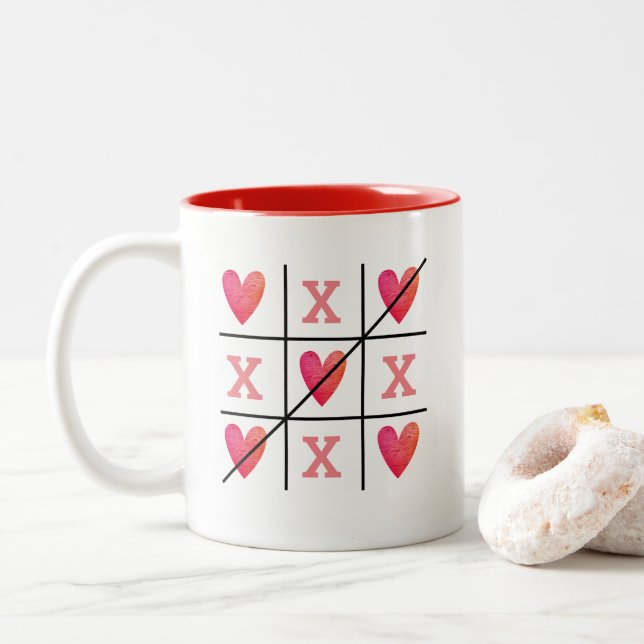 Romantische Rote Valentine Herz Zweifarbige Tasse (Mit Donut)