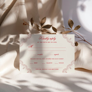Romantische rote Vintage-Chinoiserie-Hochzeit RSVP Karte