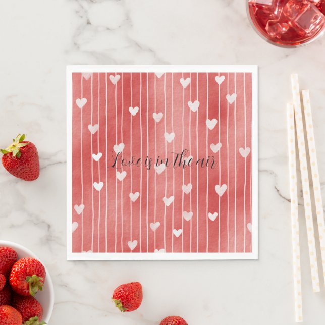 Romantische rote weiße Streifen Herzen Liebe Serviette (Beispiel)