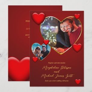 Romantische Rotes Herz Couple Fotocollage Hochzeit Einladung