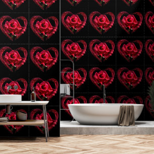 Romantische Rotes Herz Rose Schwarz Tapete